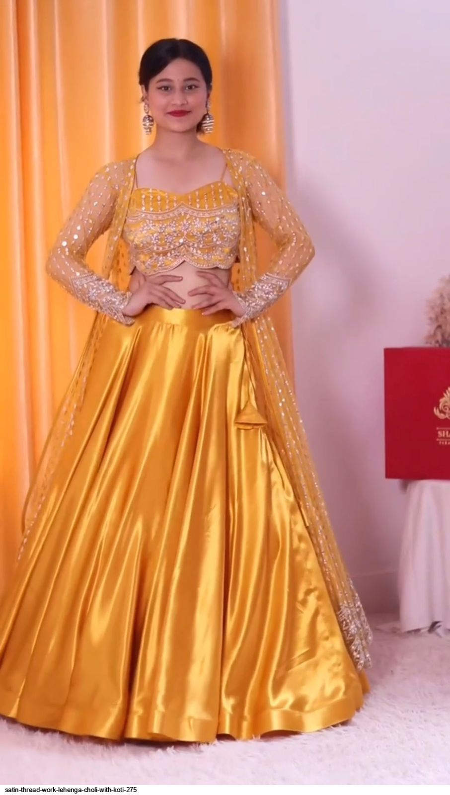 SATIN THREAD WORK LEHENGA CHOLI WITH KOTI 275 A
