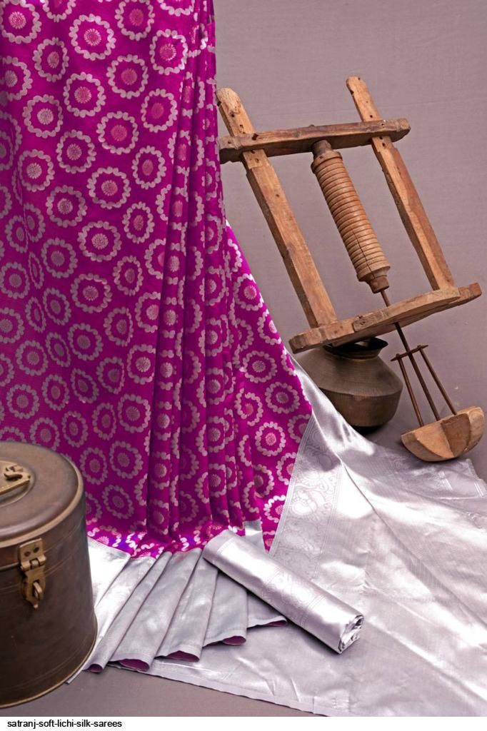 SATRANJ SOFT LICHI SILK SAREES A