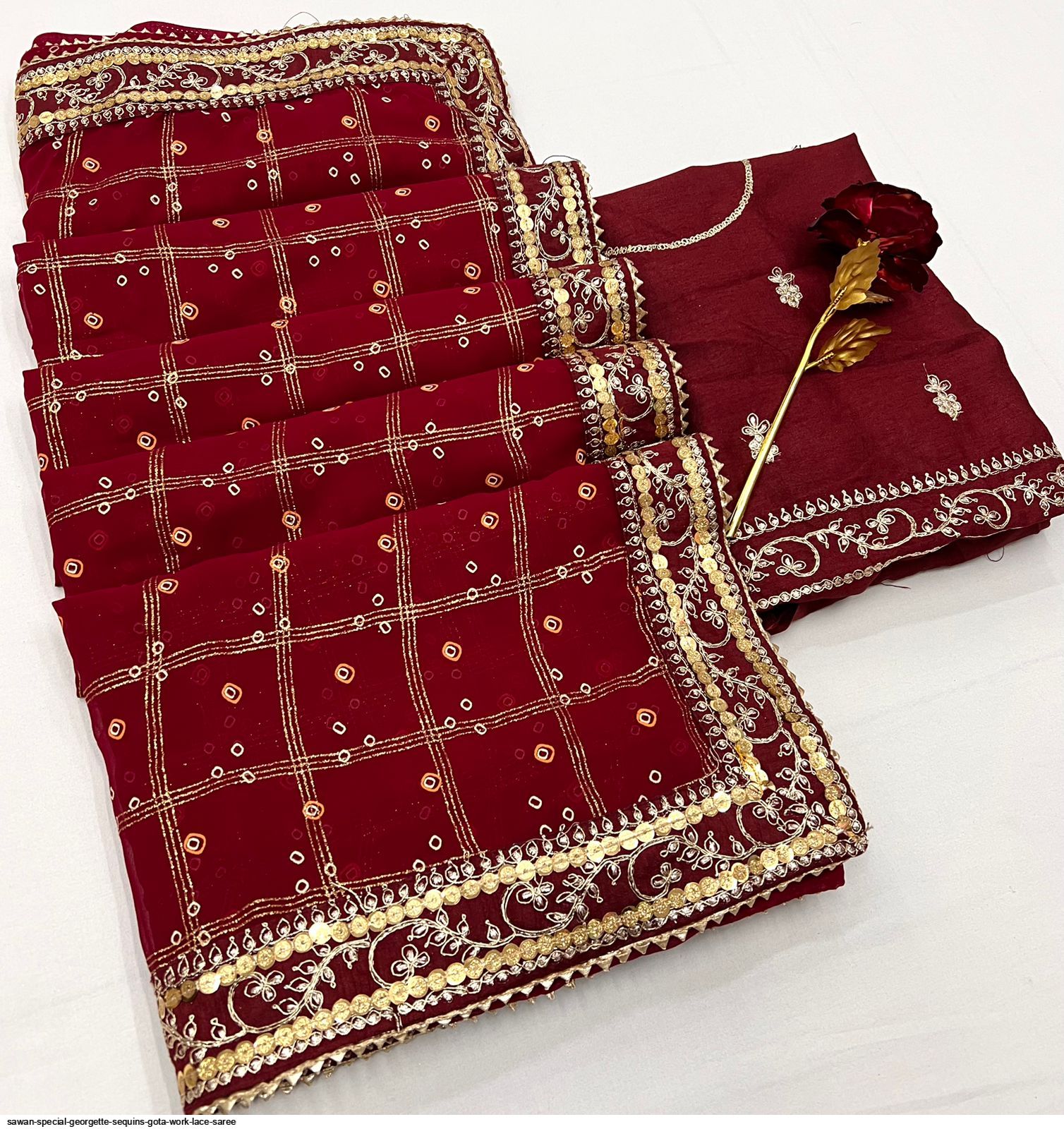 Sawan special GEORGETTE SEQUINS GOTA WORK LACE SAREE