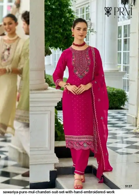 SAWARIYA PURE MUL CHANDERI SUIT SET WITH HAND EMBROIDERED WORK 2