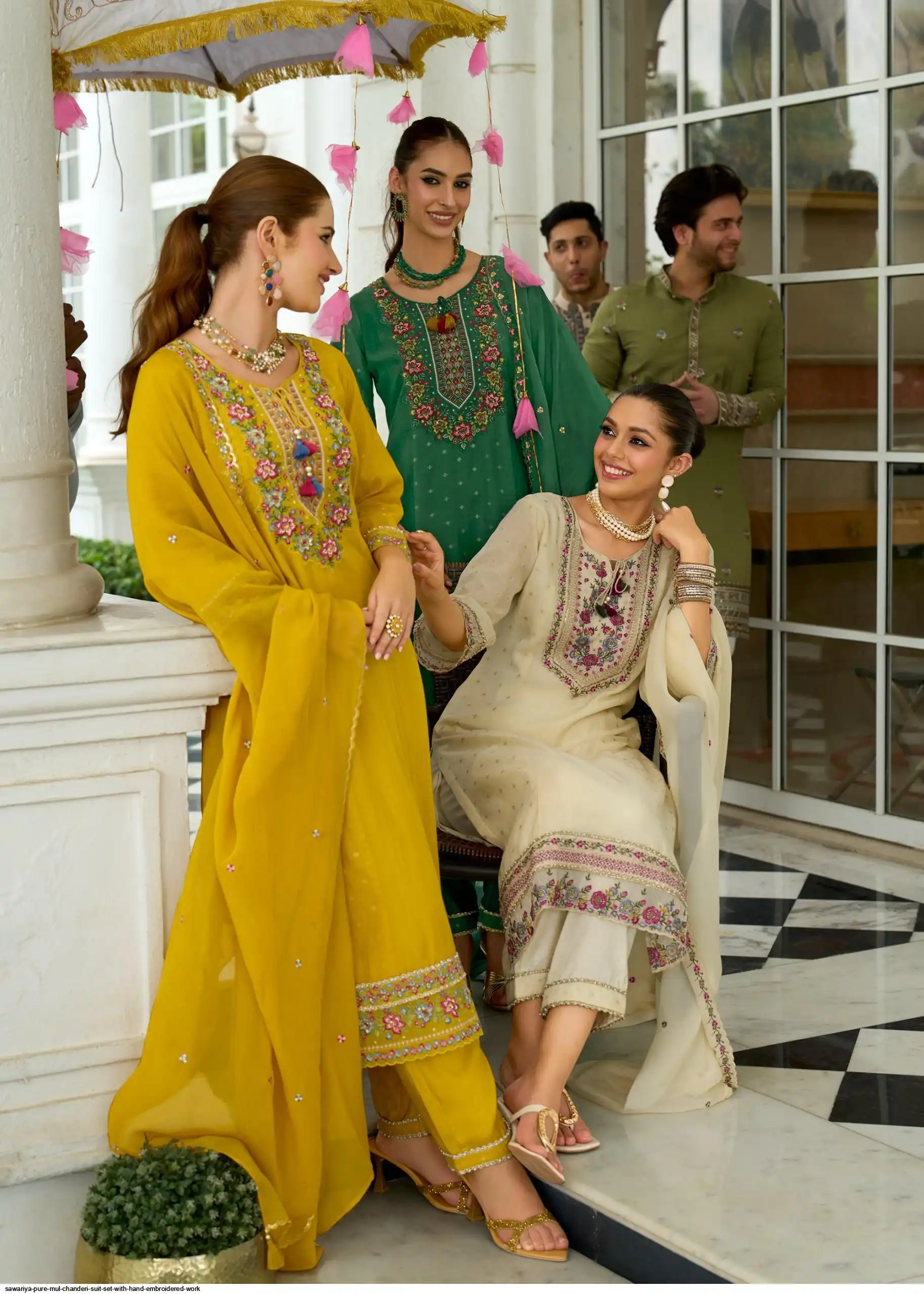 SAWARIYA PURE MUL CHANDERI SUIT SET WITH HAND EMBROIDERED WORK 1