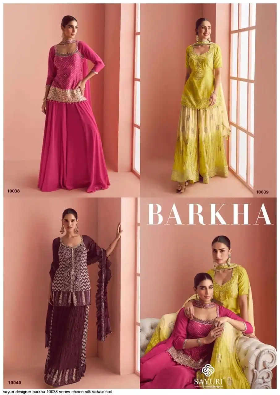 SAYURI DESIGNER BARKHA 10038 SERIES CHINON SILK SALWAR SUIT
