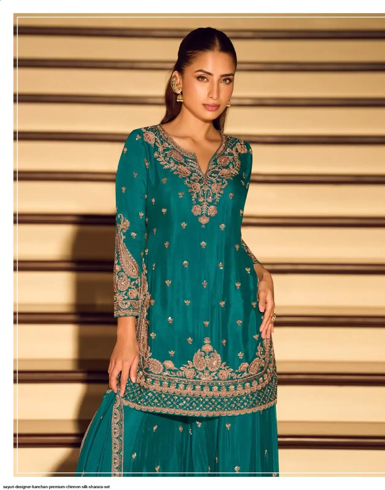 SAYURI DESIGNER KANCHAN PREMIUM CHINNON SILK SHARARA SET A