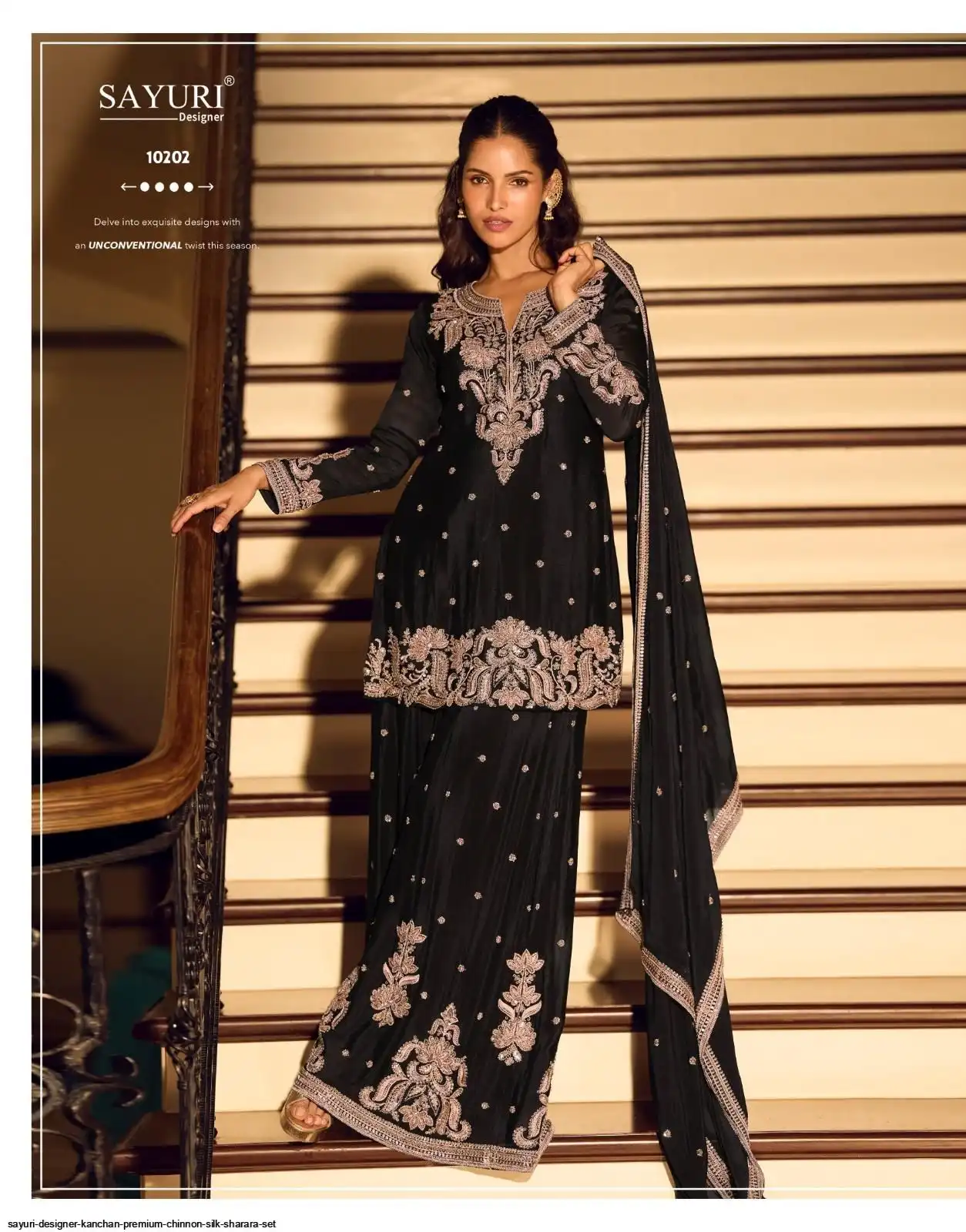 SAYURI DESIGNER KANCHAN PREMIUM CHINNON SILK SHARARA SET C