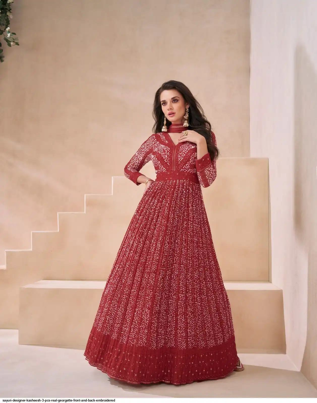 SAYURI DESIGNER KASHEESH 3 PCS REAL GEORGETTE FRONT AND BACK EMBROIDERED 5555