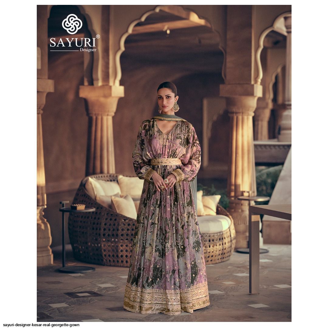 SAYURI DESIGNER KESAR REAL GEORGETTE GOWN 5470