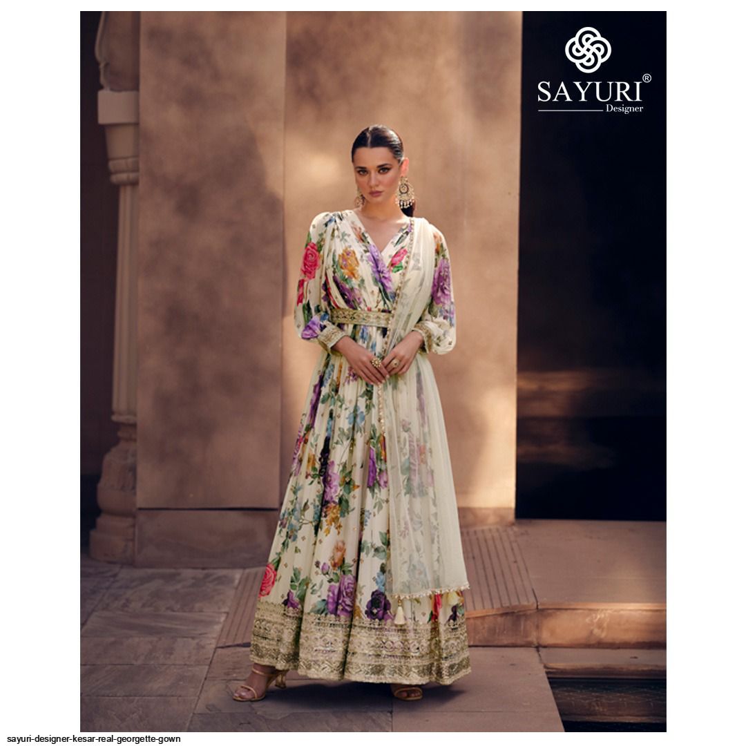 SAYURI DESIGNER KESAR REAL GEORGETTE GOWN 5474