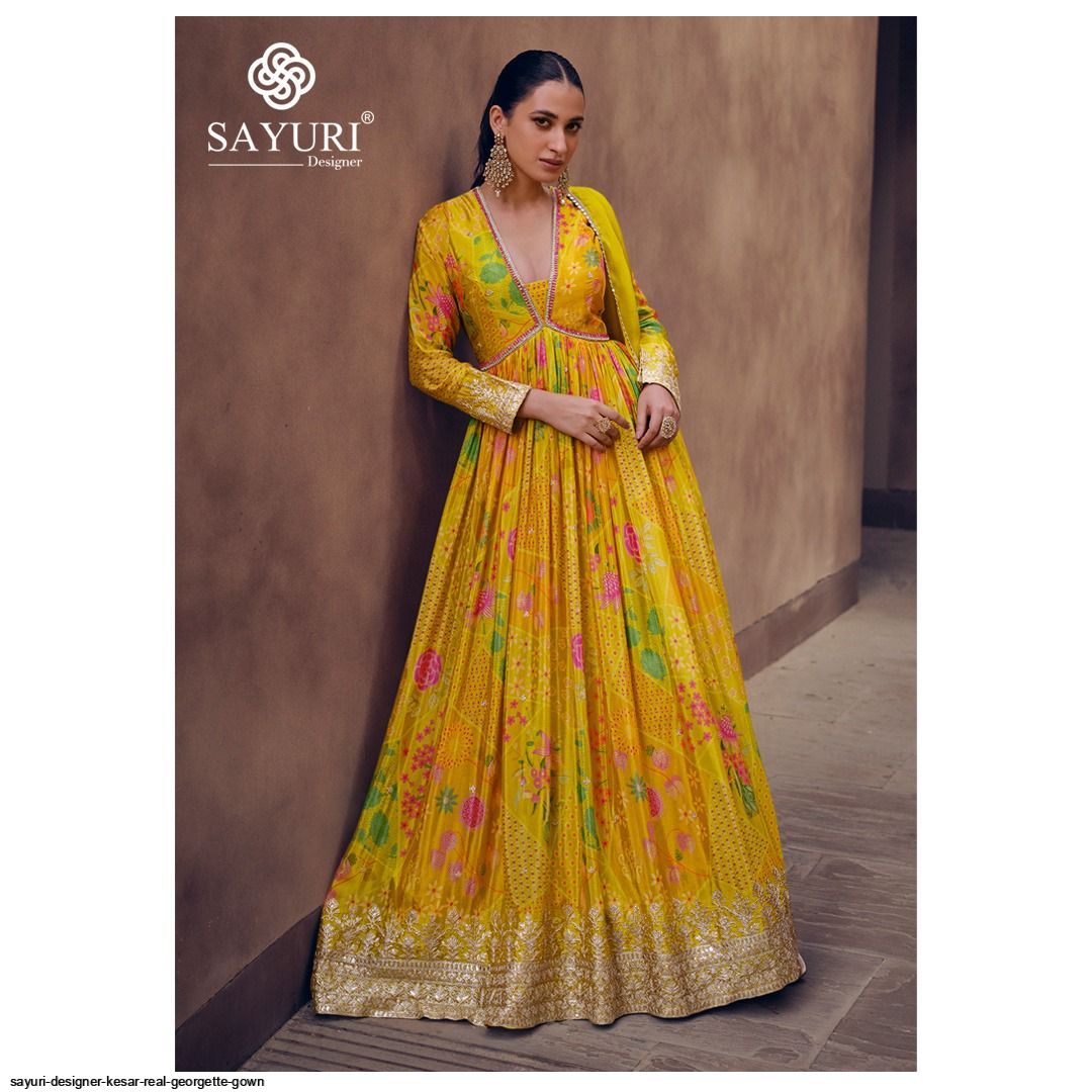 SAYURI DESIGNER KESAR REAL GEORGETTE GOWN 5471
