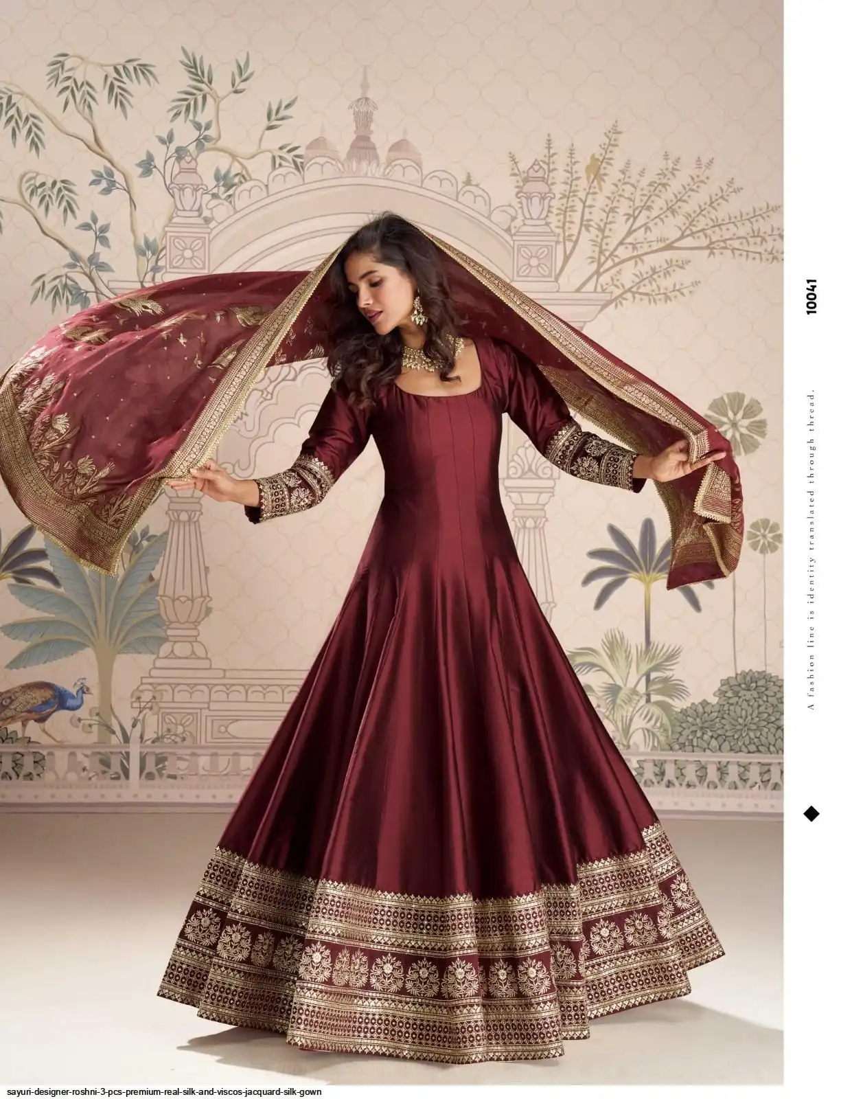 SAYURI DESIGNER ROSHNI 3 PCS PREMIUM REAL SILK AND VISCOS JACQUARD SILK GOWN 10041