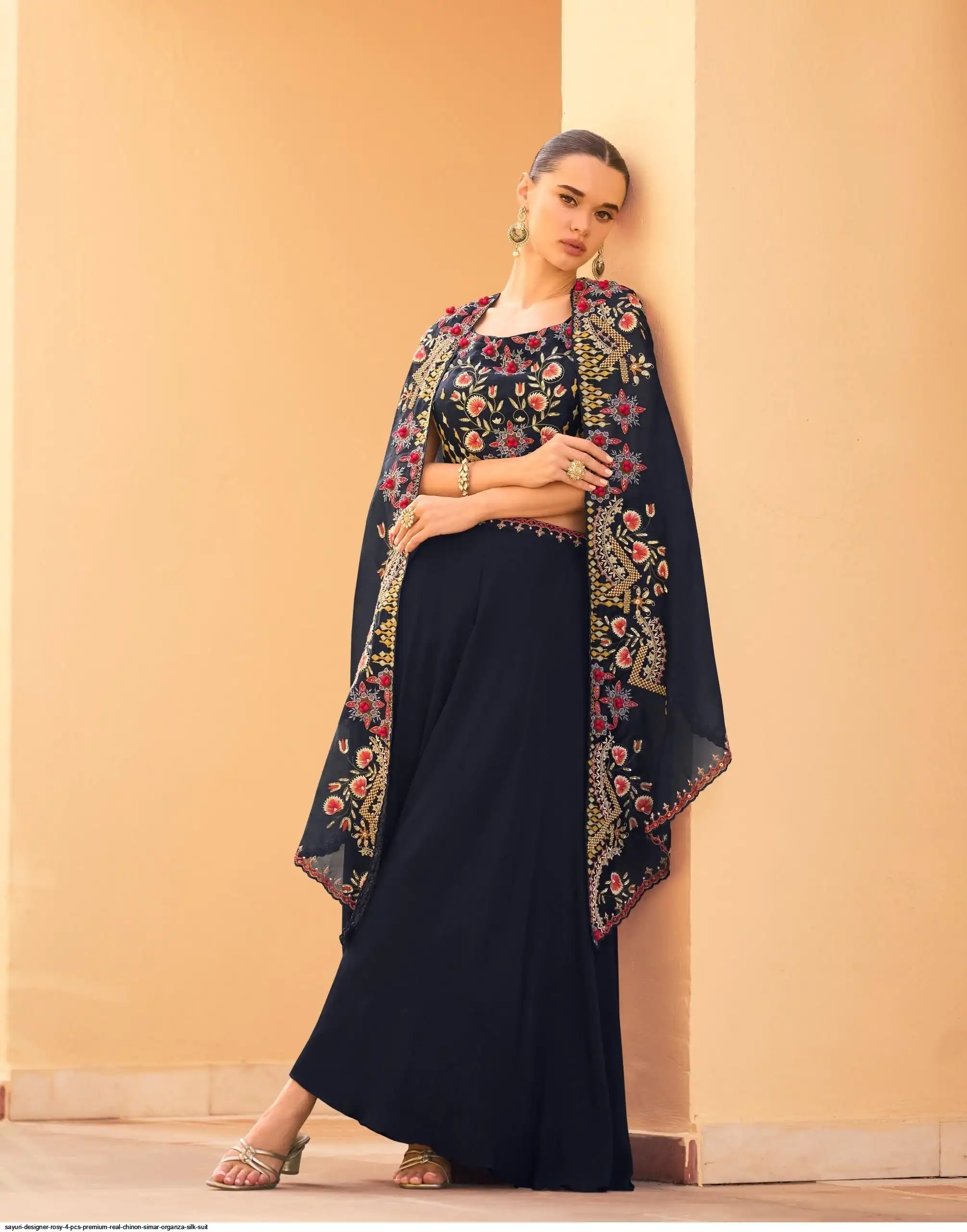 SAYURI DESIGNER ROSY 4 PCS PREMIUM REAL CHINON SIMAR ORGANZA SILK SUIT 4