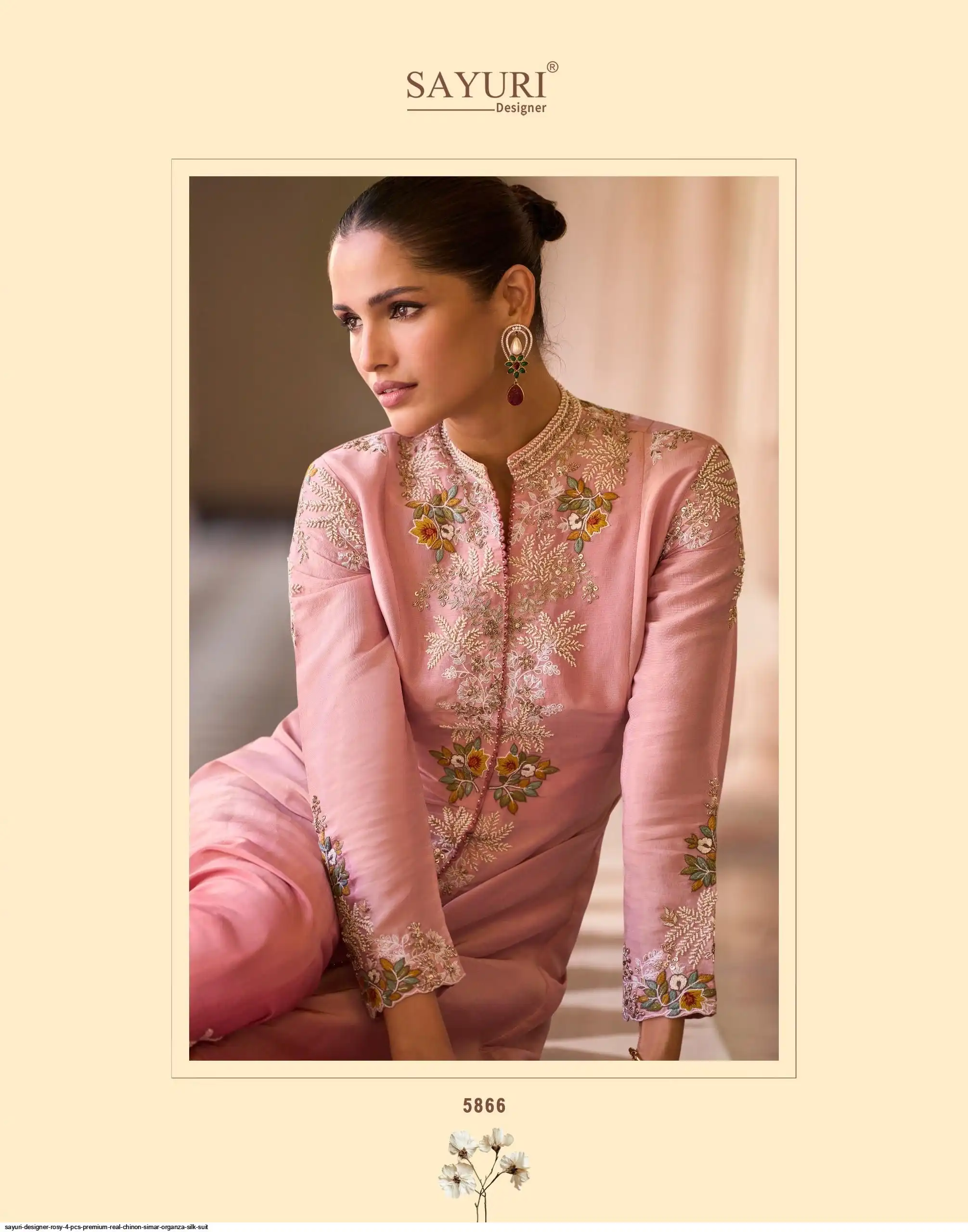 SAYURI DESIGNER ROSY 4 PCS PREMIUM REAL CHINON SIMAR ORGANZA SILK SUIT 6