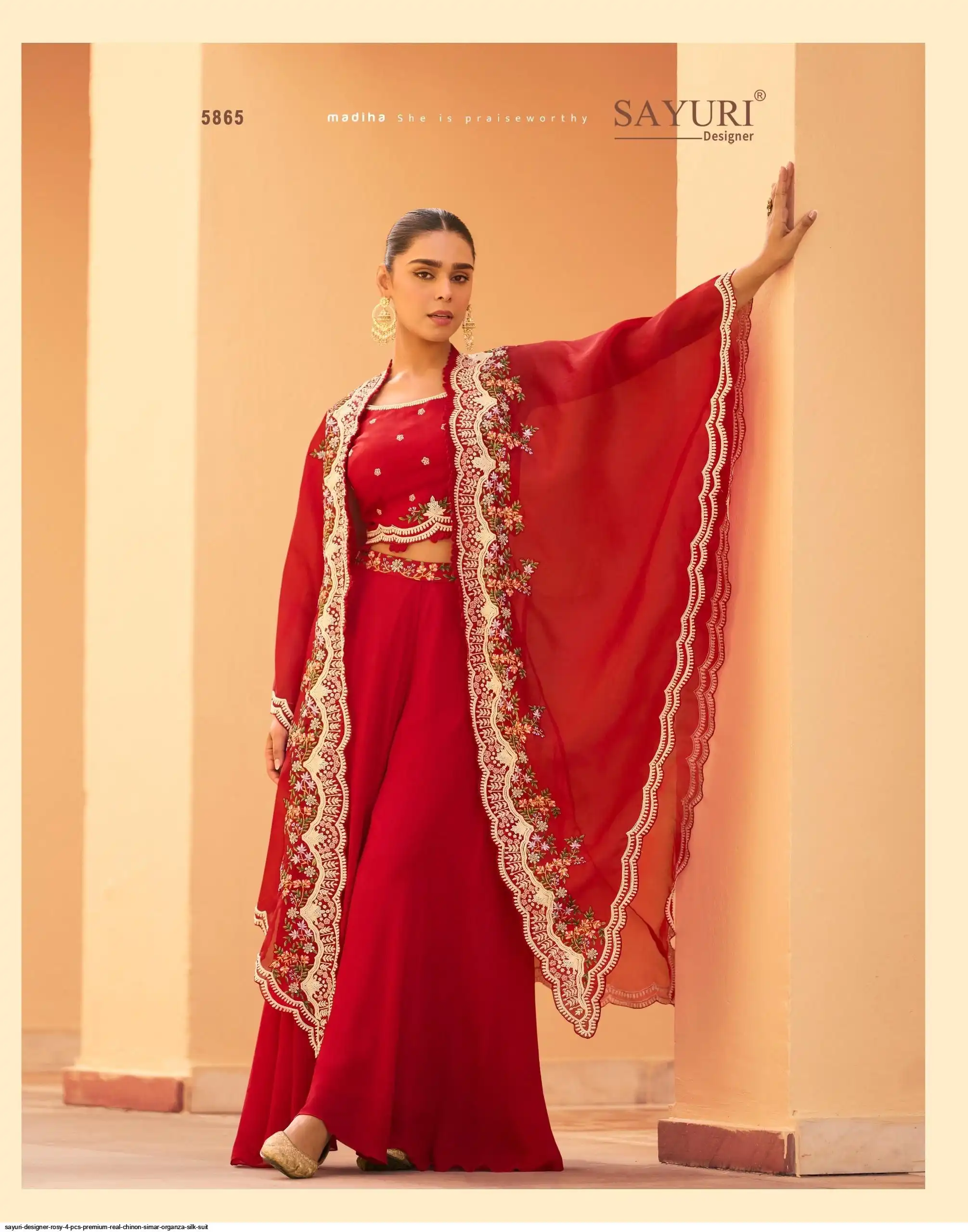 SAYURI DESIGNER ROSY 4 PCS PREMIUM REAL CHINON SIMAR ORGANZA SILK SUIT 5