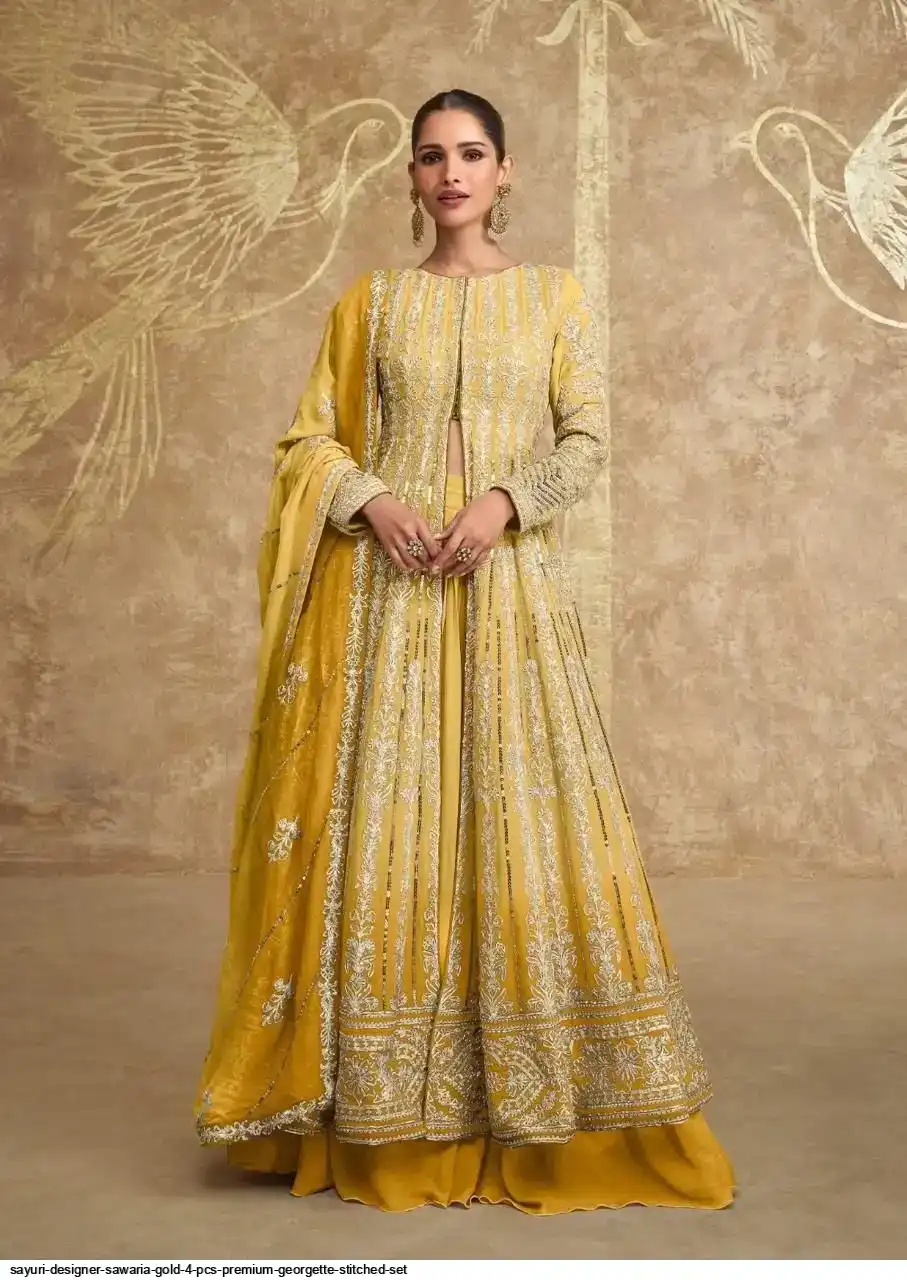SAYURI DESIGNER SAWARIA GOLD 4 PCS PREMIUM GEORGETTE STITCHED SET D