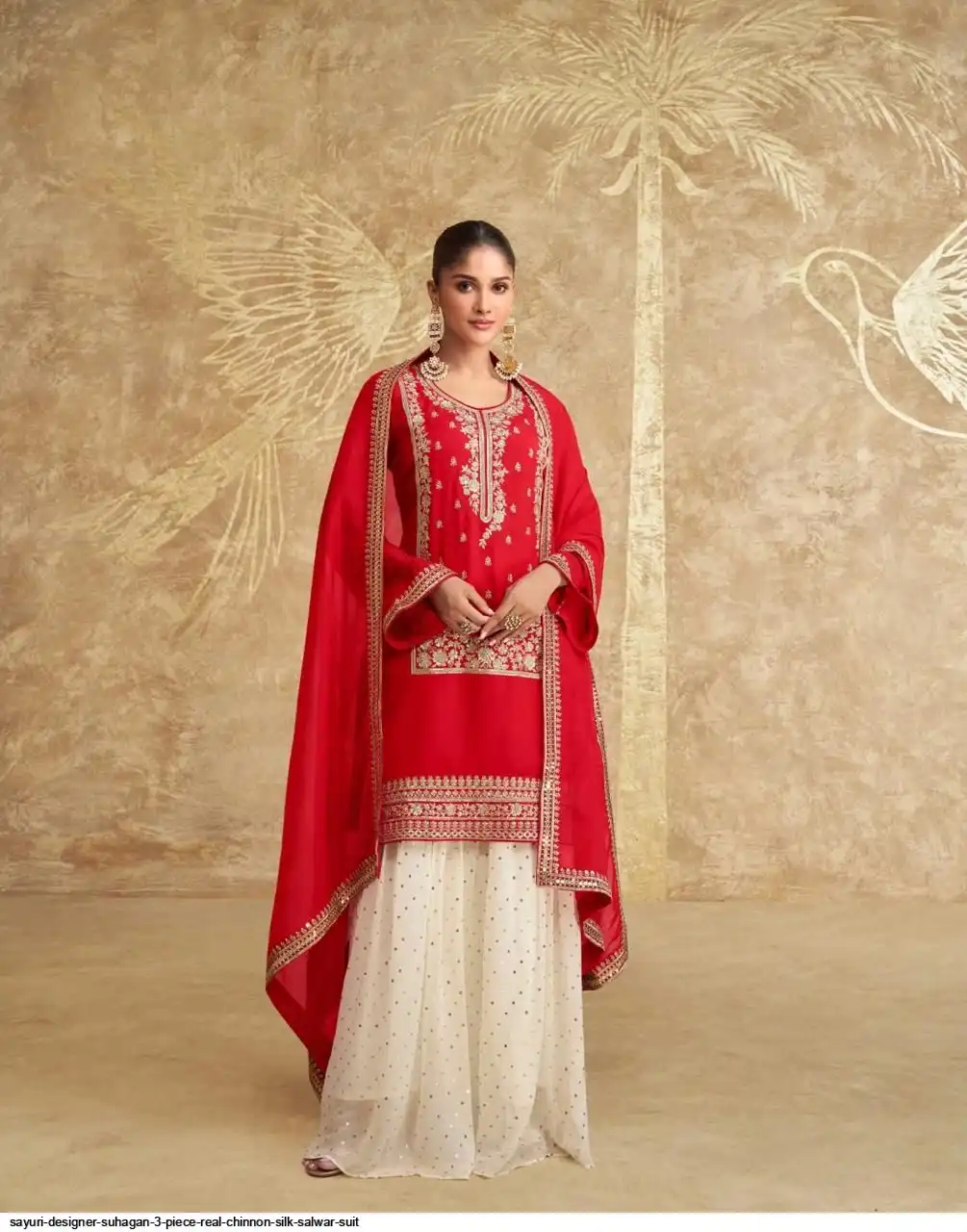 SAYURI DESIGNER SUHAGAN 3 PIECE REAL CHINNON SILK SALWAR SUIT 5670