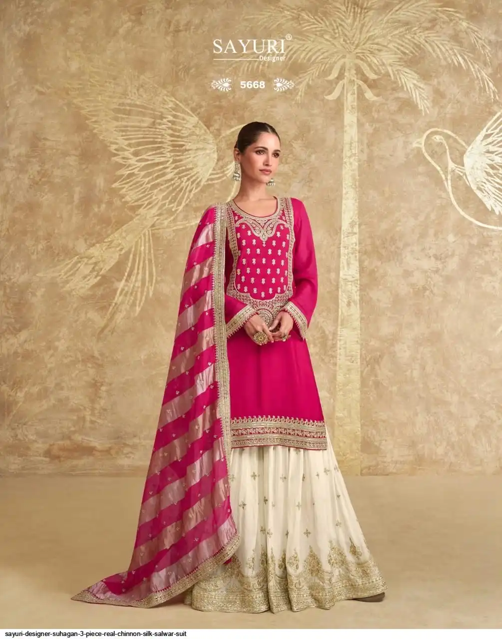 SAYURI DESIGNER SUHAGAN 3 PIECE REAL CHINNON SILK SALWAR SUIT 5668