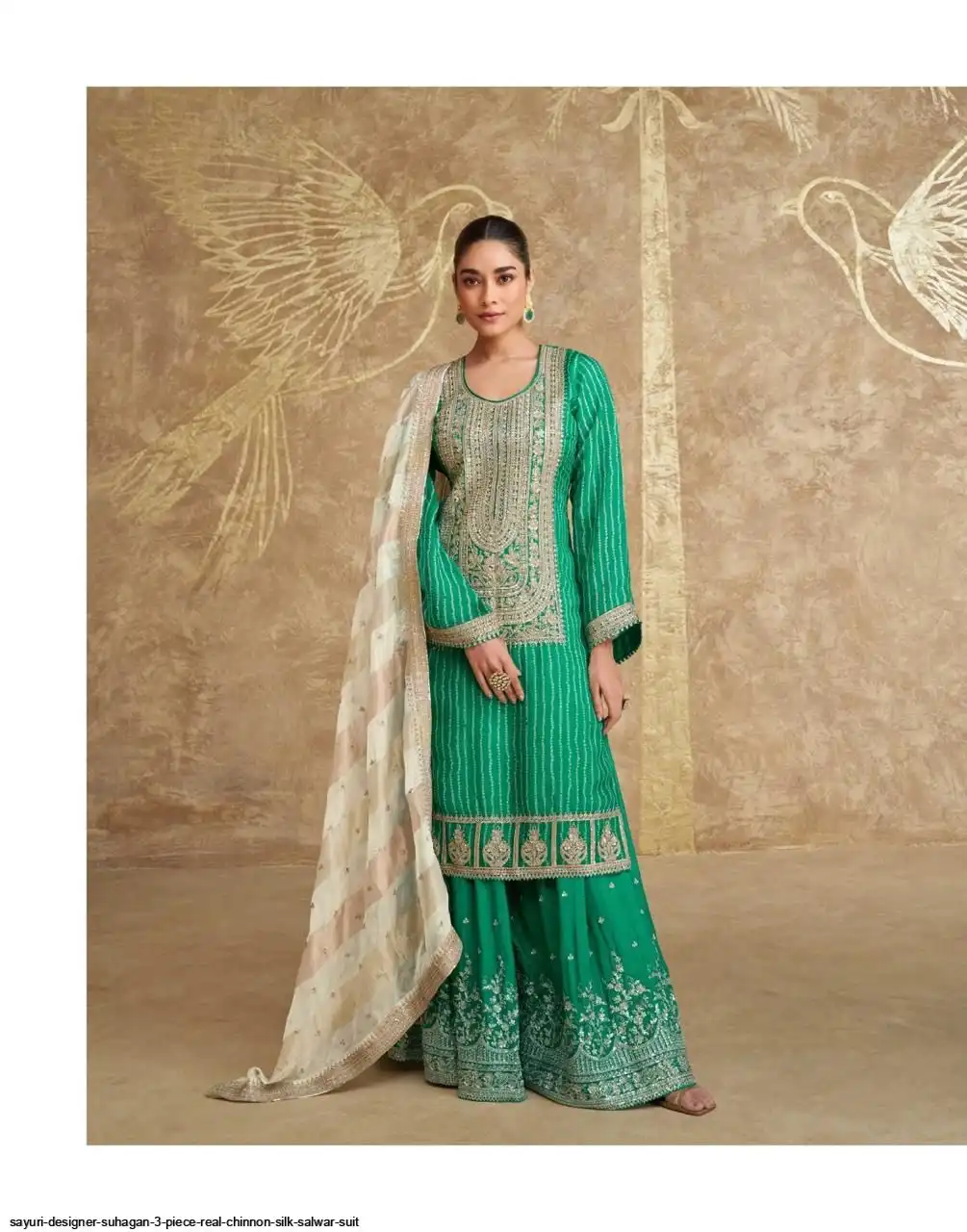 SAYURI DESIGNER SUHAGAN 3 PIECE REAL CHINNON SILK SALWAR SUIT 5669