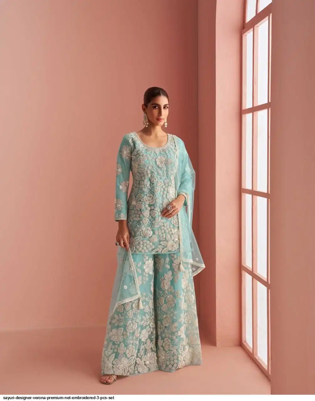SAYURI DESIGNER VERONA PREMIUM NET EMBROIDERED 3 PCS SET 10090