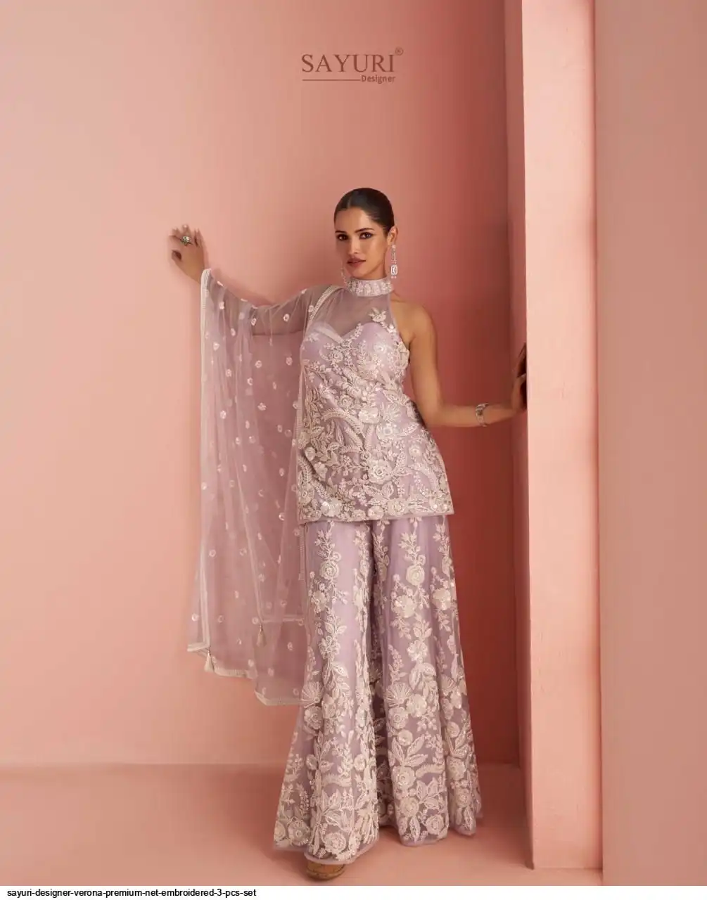 SAYURI DESIGNER VERONA PREMIUM NET EMBROIDERED 3 PCS SET 10089