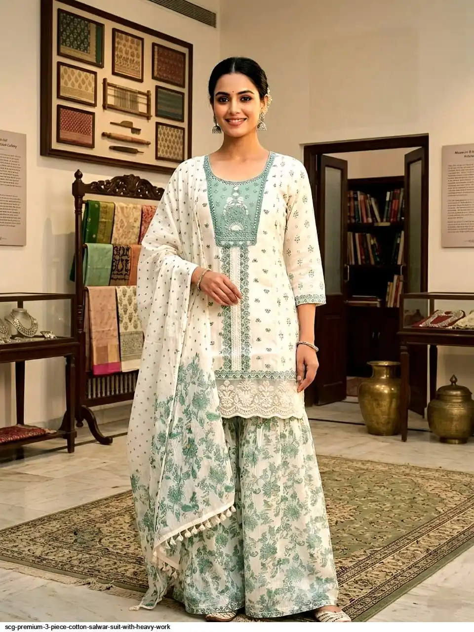 SCG PREMIUM 3 PIECE COTTON SALWAR SUIT WITH HEAVY WORK L