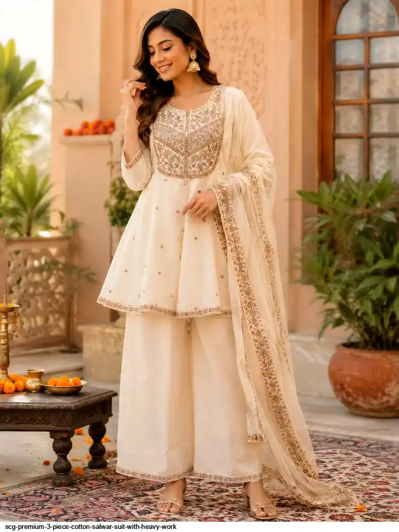 SCG PREMIUM 3 PIECE COTTON SALWAR SUIT WITH HEAVY WORK H