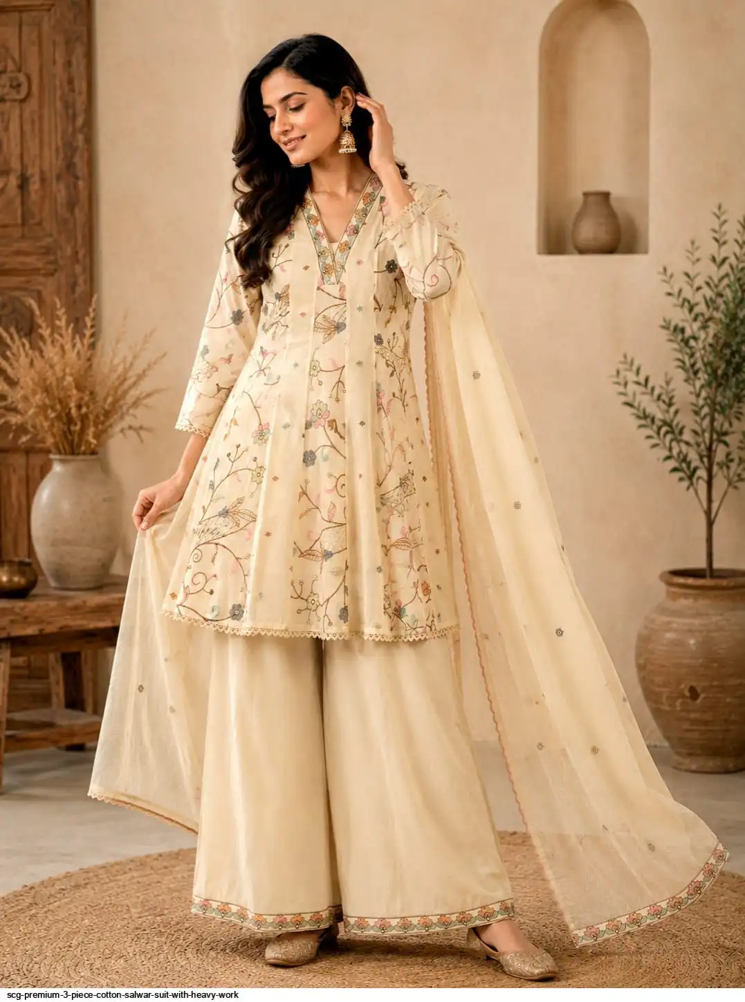 SCG PREMIUM 3 PIECE COTTON SALWAR SUIT WITH HEAVY WORK B