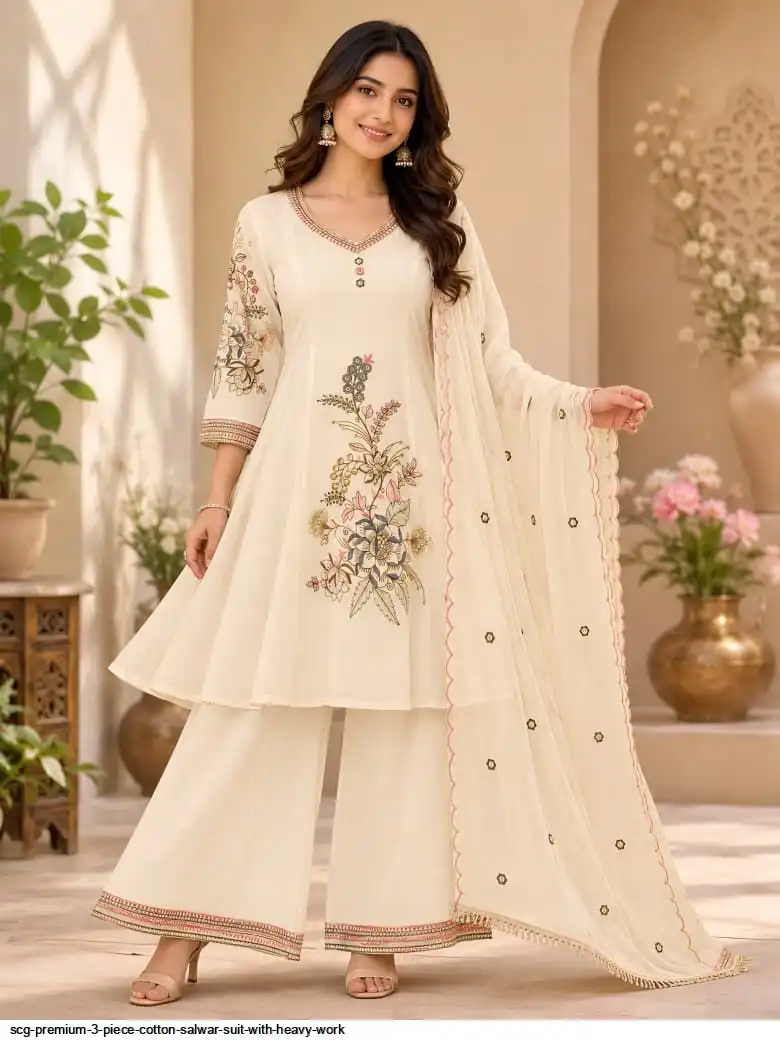 SCG PREMIUM 3 PIECE COTTON SALWAR SUIT WITH HEAVY WORK C