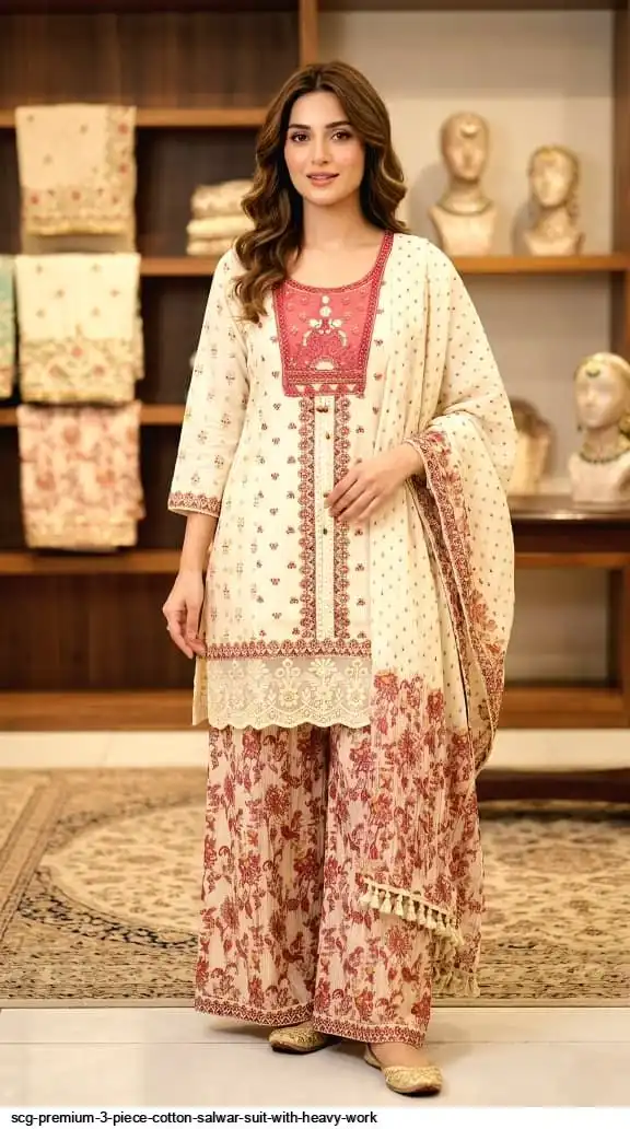 SCG PREMIUM 3 PIECE COTTON SALWAR SUIT WITH HEAVY WORK E
