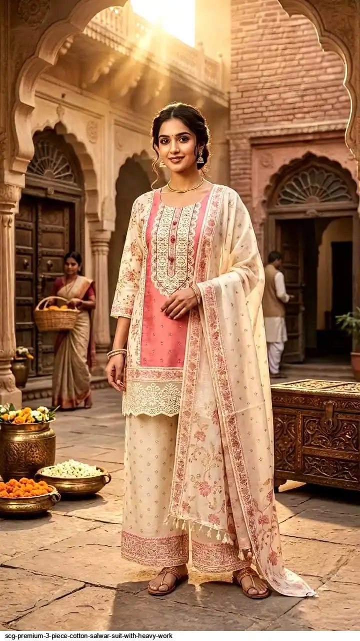 SCG PREMIUM 3 PIECE COTTON SALWAR SUIT WITH HEAVY WORK G