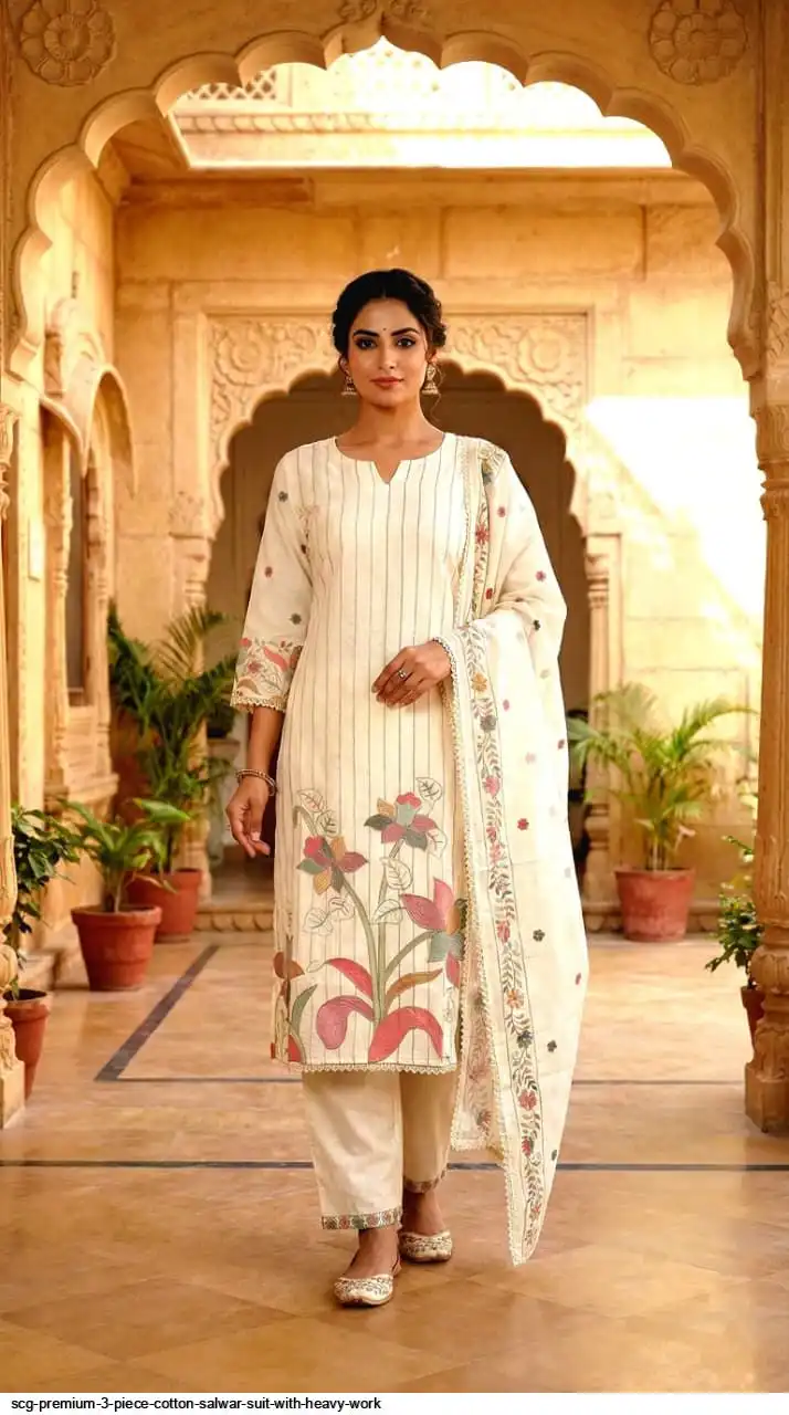 SCG PREMIUM 3 PIECE COTTON SALWAR SUIT WITH HEAVY WORK F