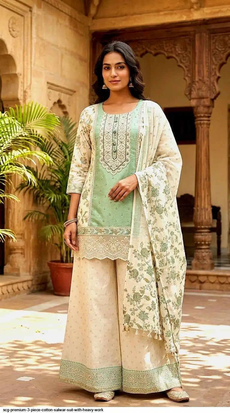 SCG PREMIUM 3 PIECE COTTON SALWAR SUIT WITH HEAVY WORK D