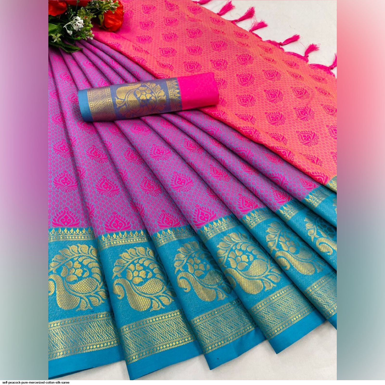 SELF Peacock Pure Mercerized cotton silk saree