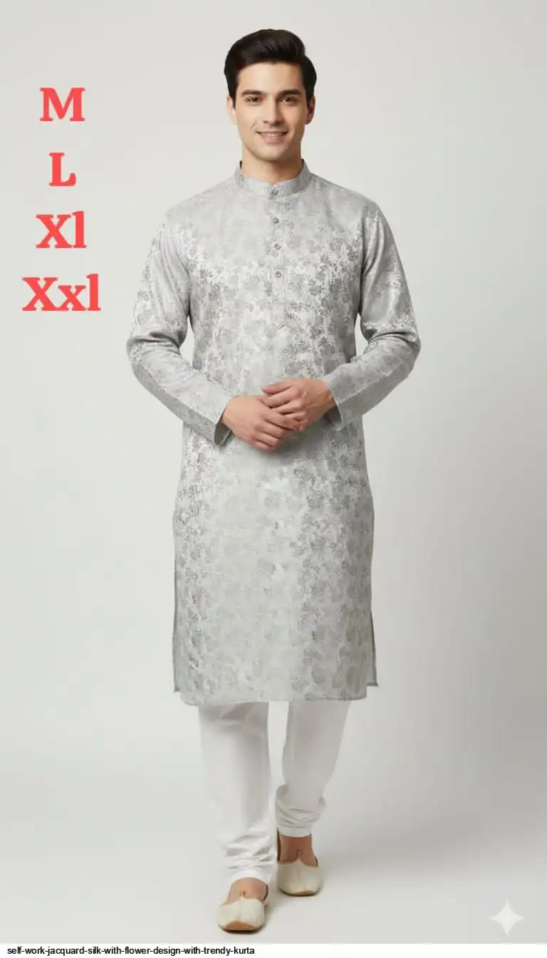 SELF WORK JACQUARD SILK WITH FLOWER DESIGN WITH TRENDY KURTA 1