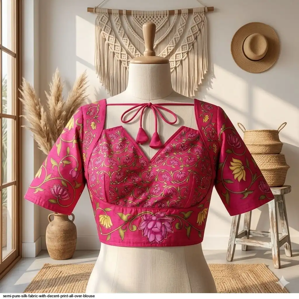 SEMI PURE SILK FABRIC WITH DECENT PRINT ALL OVER BLOUSE A