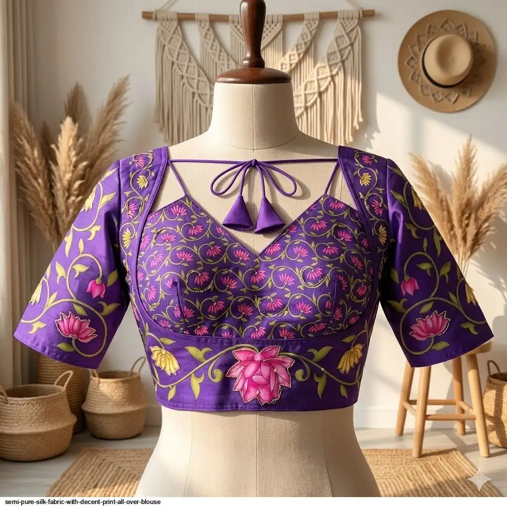 SEMI PURE SILK FABRIC WITH DECENT PRINT ALL OVER BLOUSE B