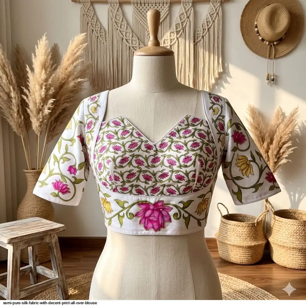 SEMI PURE SILK FABRIC WITH DECENT PRINT ALL OVER BLOUSE D