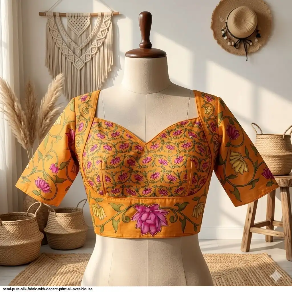 SEMI PURE SILK FABRIC WITH DECENT PRINT ALL OVER BLOUSE C