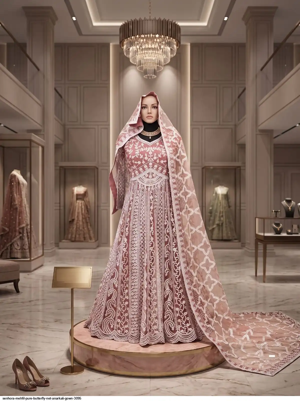 SENHORA MEHFIL PURE BUTTERFLY NET ANARKALI GOWN 3095 B