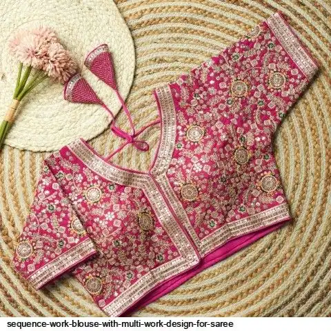 SEQUENCE WORK BLOUSE WITH MULTI WORK DESIGN FOR SAREE F