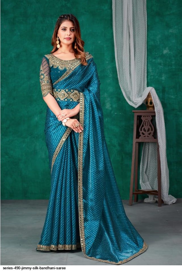 Dark Green Designer Bandhani saree with blouse - Vasu Sarees - 3507899