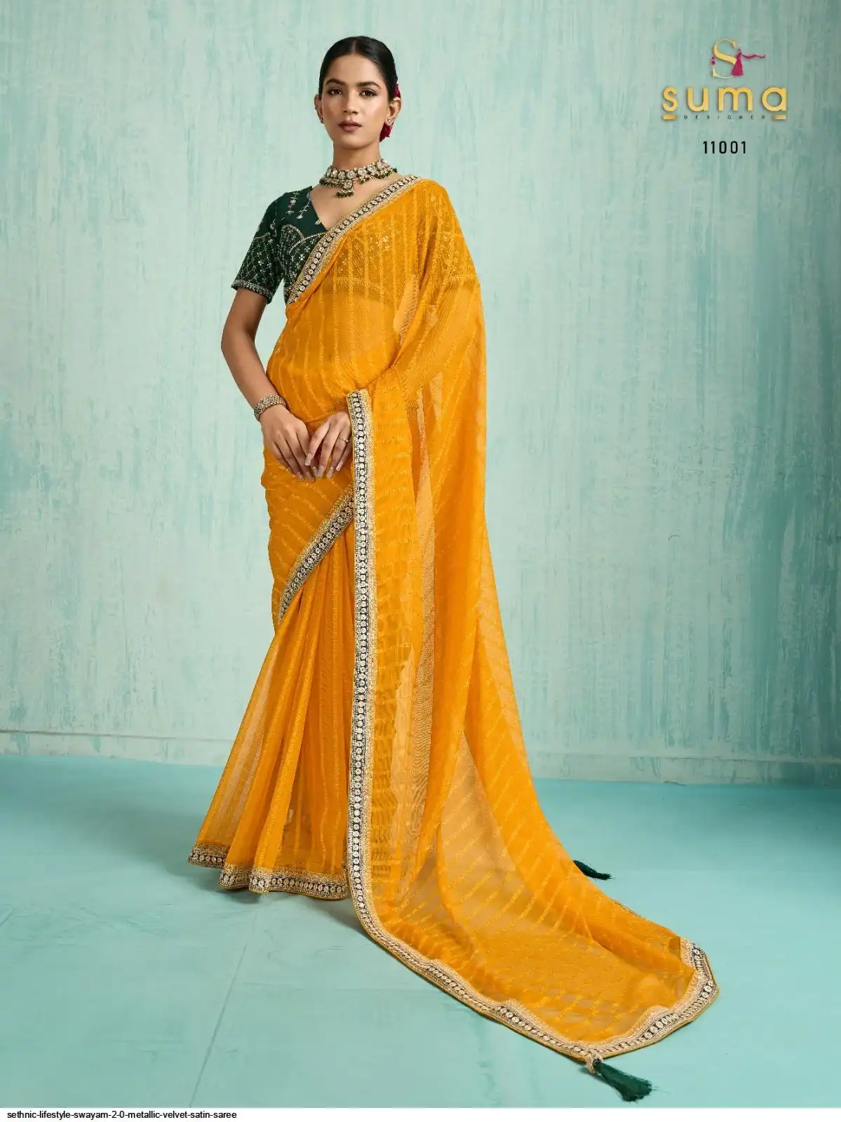 SETHNIC LIFESTYLE SWAYAM 2 0 METALLIC VELVET SATIN SAREE 11001