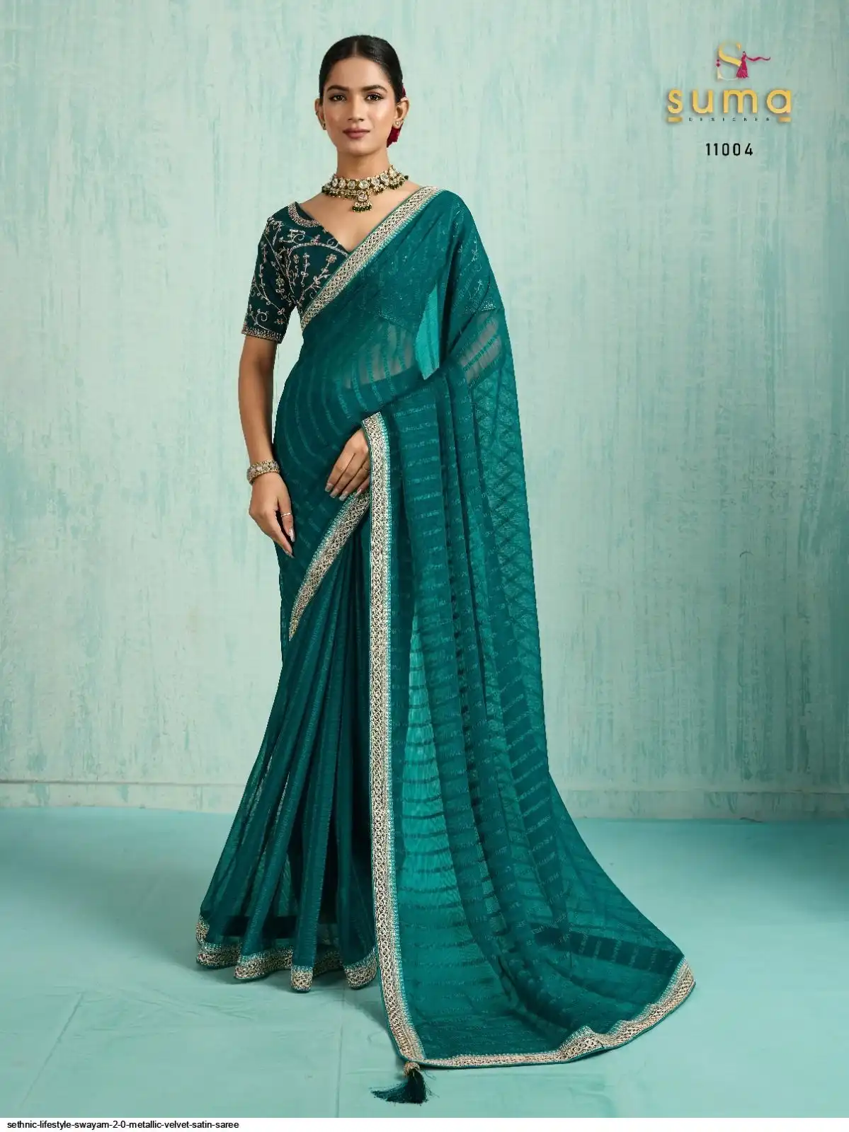 SETHNIC LIFESTYLE SWAYAM 2 0 METALLIC VELVET SATIN SAREE 11004