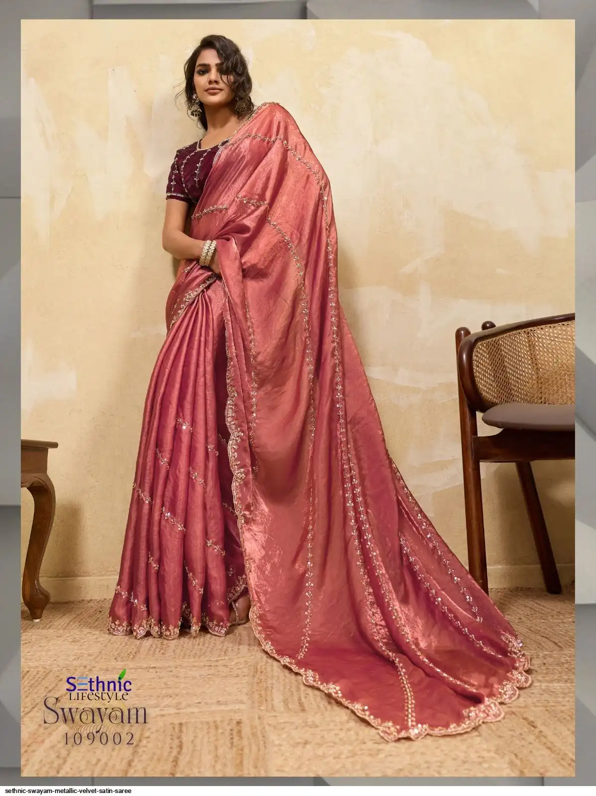 SETHNIC SWAYAM METALLIC VELVET SATIN SAREE 109002