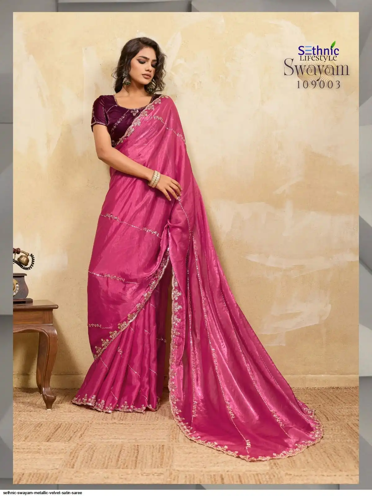 SETHNIC SWAYAM METALLIC VELVET SATIN SAREE 109003
