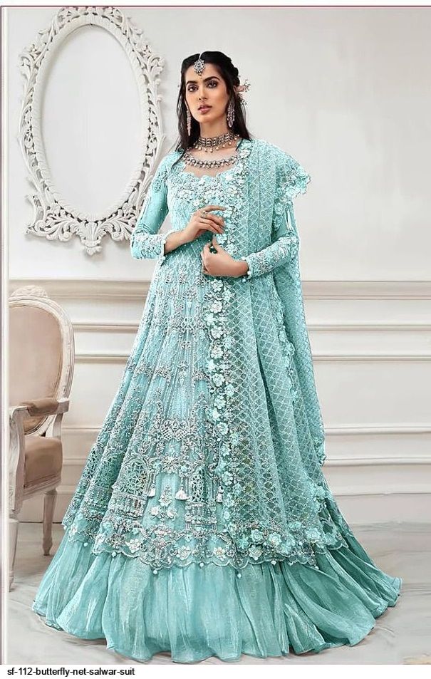 Charming White Color Butterfly Net With Embroidery Party Wear Gown