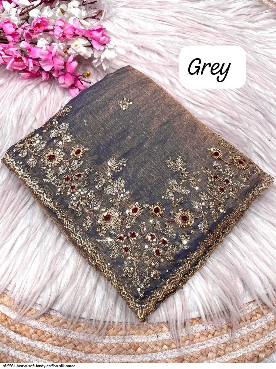 SF 5561 HEAVY SOFT FANDY CHIFFON SILK SAREE 1