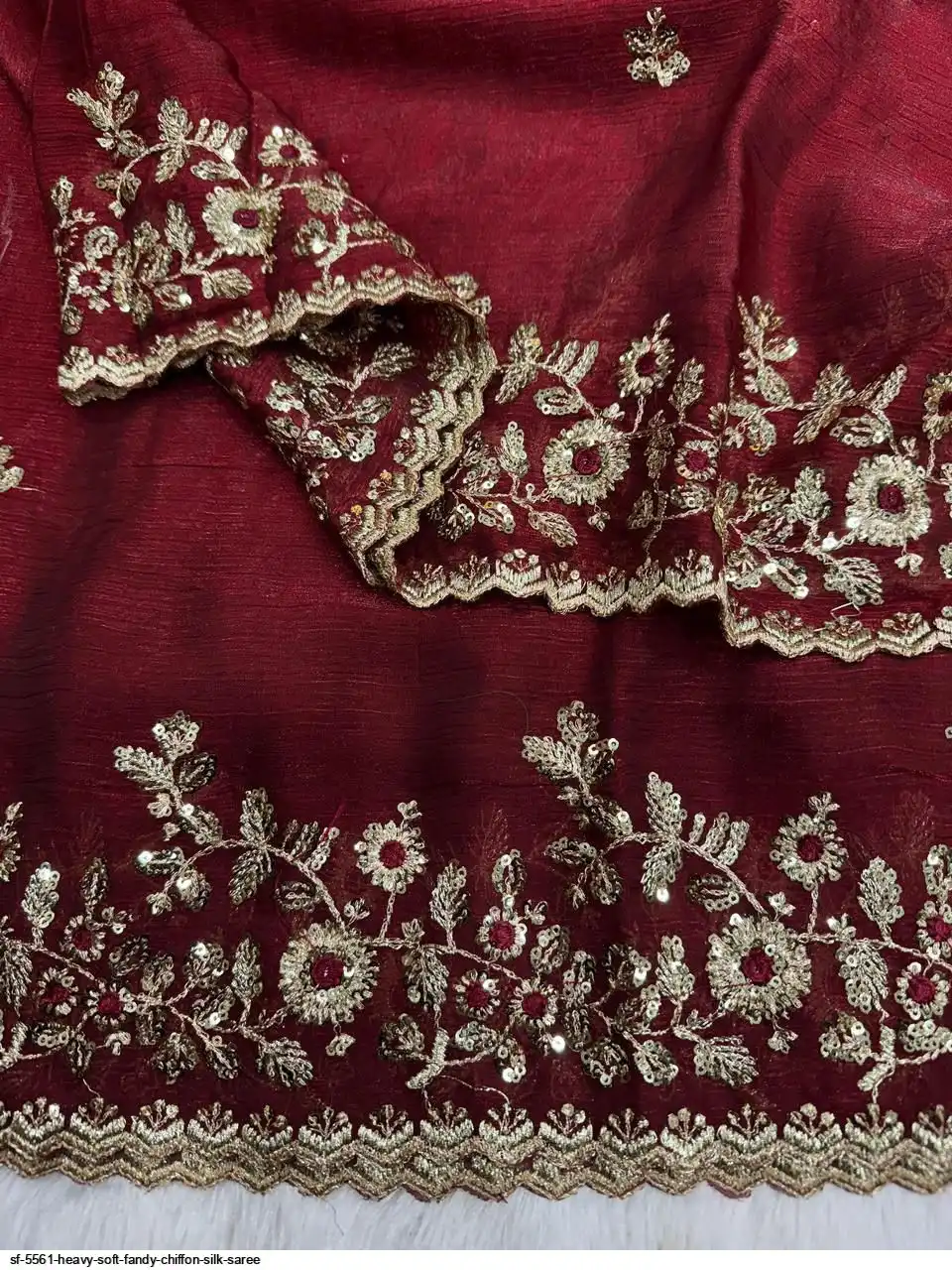 SF 5561 HEAVY SOFT FANDY CHIFFON SILK SAREE 3
