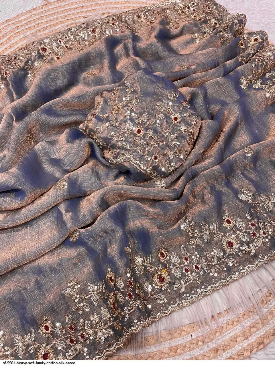 SF 5561 HEAVY SOFT FANDY CHIFFON SILK SAREE 7