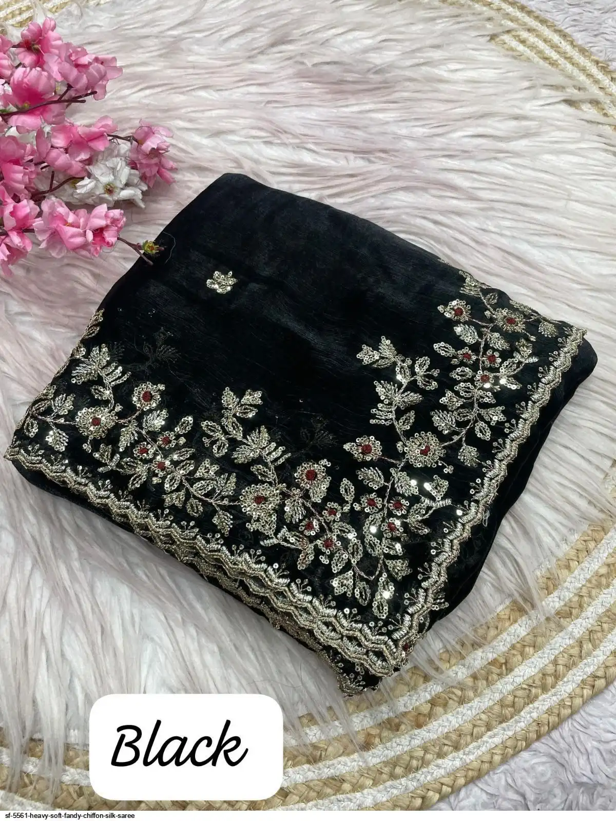 SF 5561 HEAVY SOFT FANDY CHIFFON SILK SAREE 8