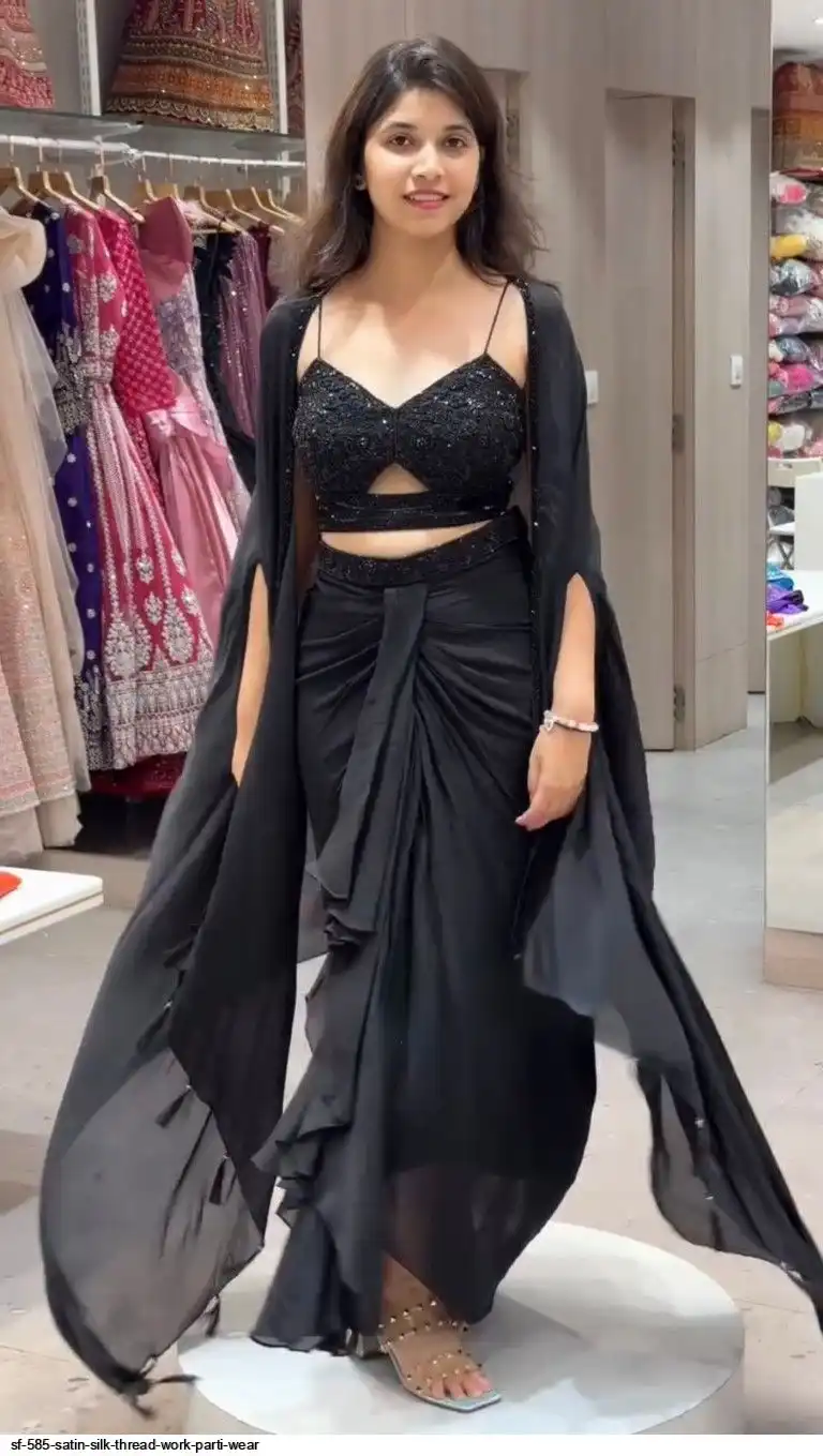 SF 585 SATIN SILK THREAD WORK PARTI WEAR