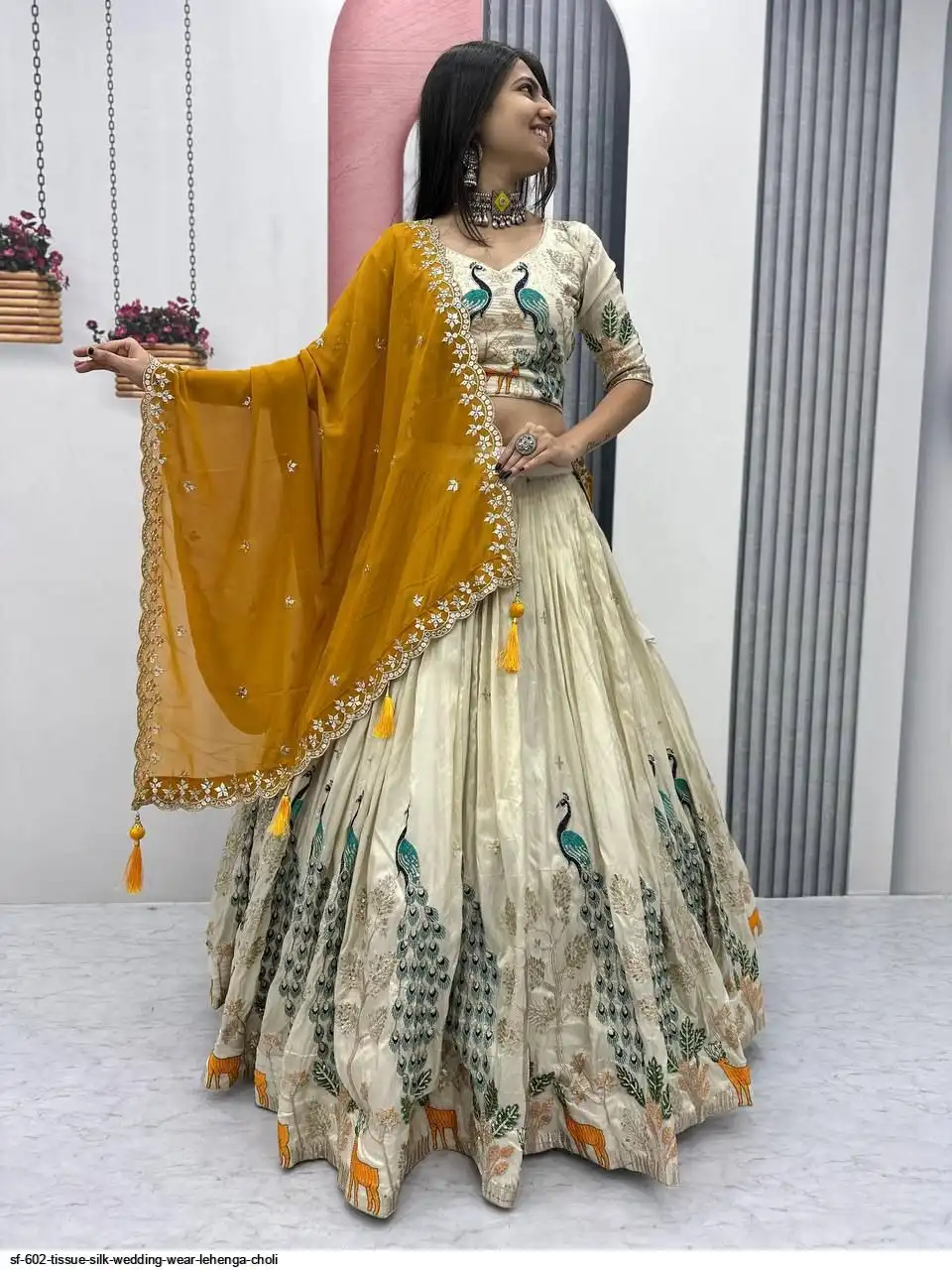 SF 602 TISSUE SILK WEDDING WEAR LEHENGA CHOLI B